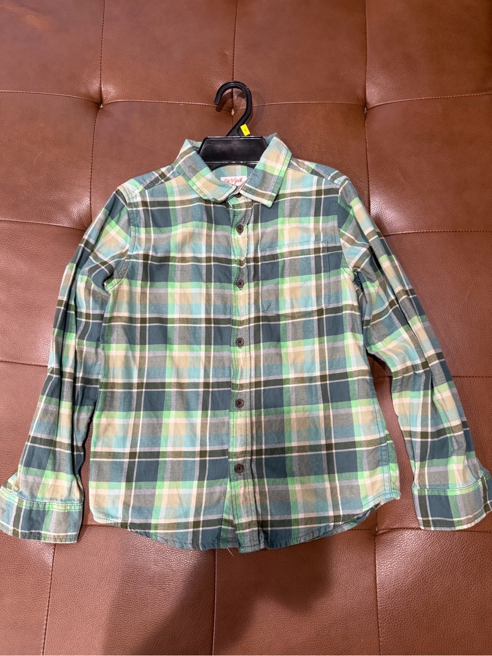 Cat & Jack Boys Plaid Button-Up Shirt Size 8 Green Long Sleeve Collared